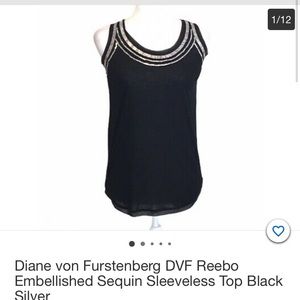 Diane Von Furstenburg black tank with silver metal embellishments size S